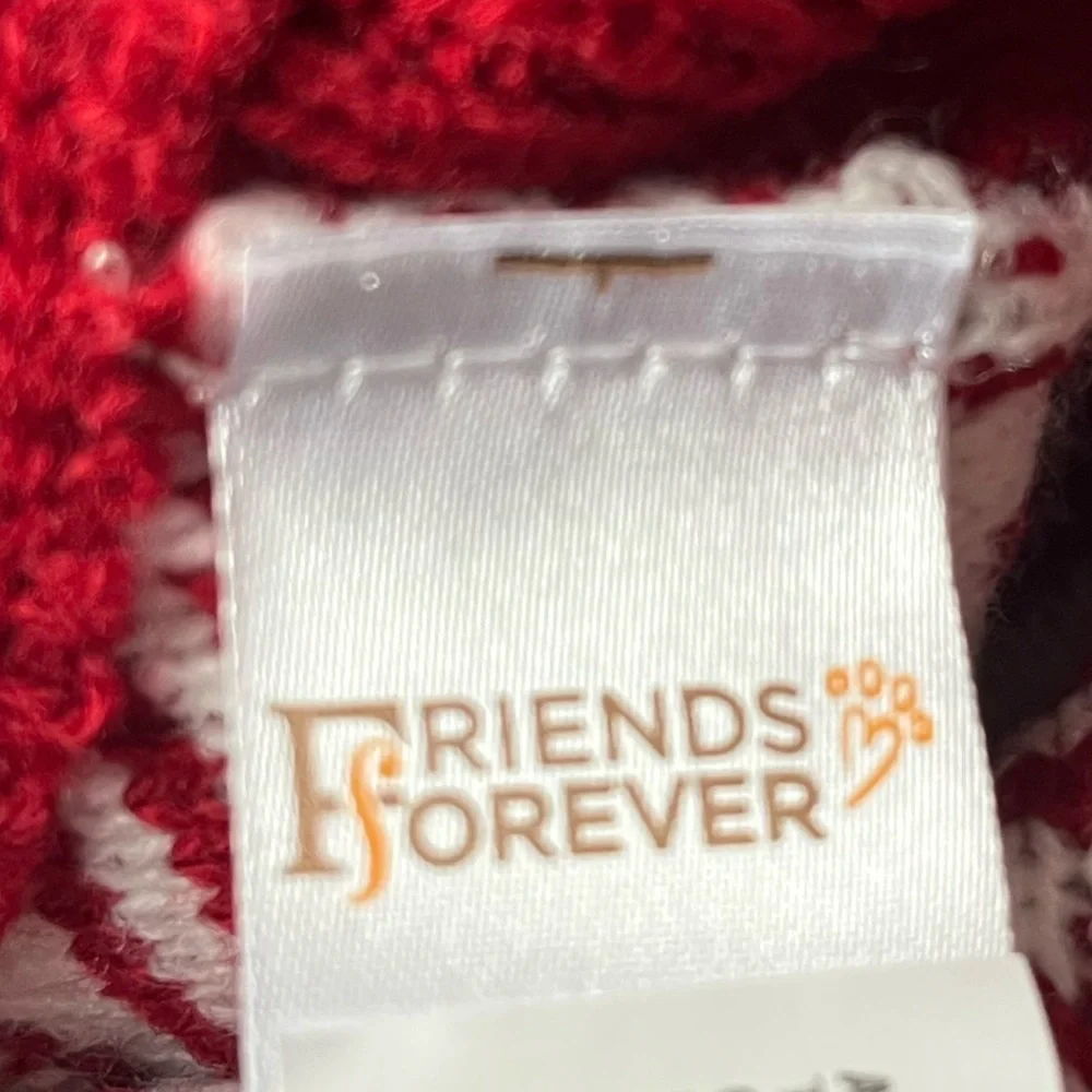 Friends Forever Snowflakes and Reindeer Pet Sweater Red White Size XSmall